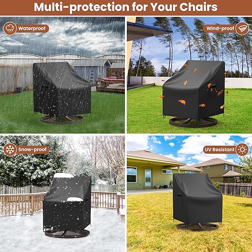 Miniatura 6 de Mrrihand Fundas impermeables para sillas de patio, paquete de 2 fundas para sillas giratorias para exteriores, fundas resistentes para sillas