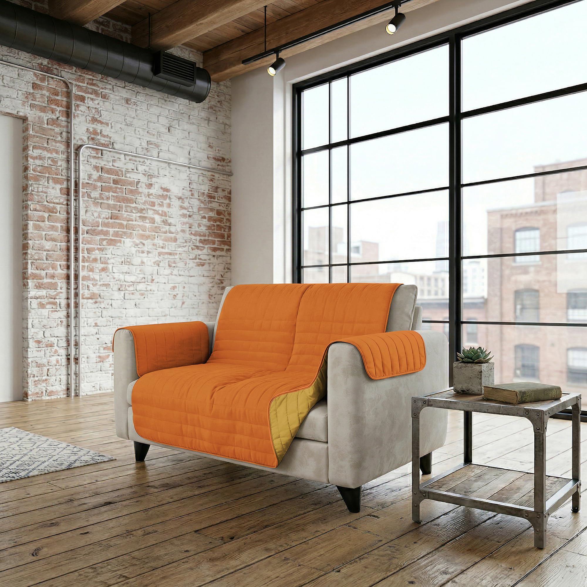 Italian Bed Linen Two-tone microfibre sofa cover TRENDY, Orange/Yellow, 2 Seater