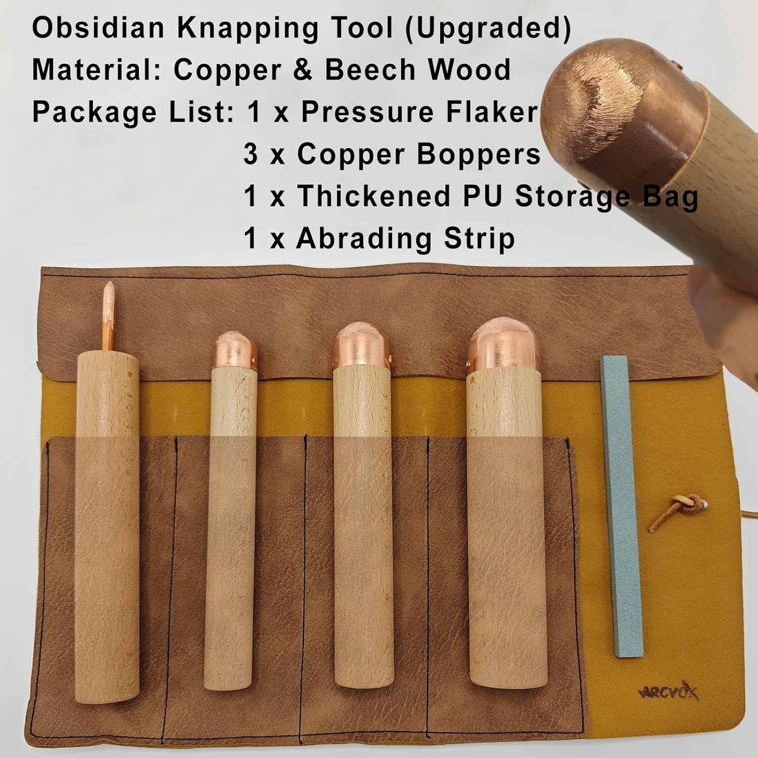 Generisch Steinzeit-Handwerkswerkzeug-Set, Obsidian, Feuerstein-Schlagwerkzeuge, inklusive Druckabstreifer und Kupferfeder, ideal für Archäologie- und Überlebensfähigkeiten-Profis und Anfänger