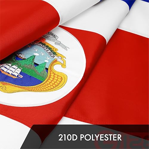 Miniatura 4 de G128 Bandera de Costa Rica  3 x 5 pies  Serie ToughWeave bordado de poliéster 300D  Bandera de país, diseño bordado, interior y exterior, ojales de