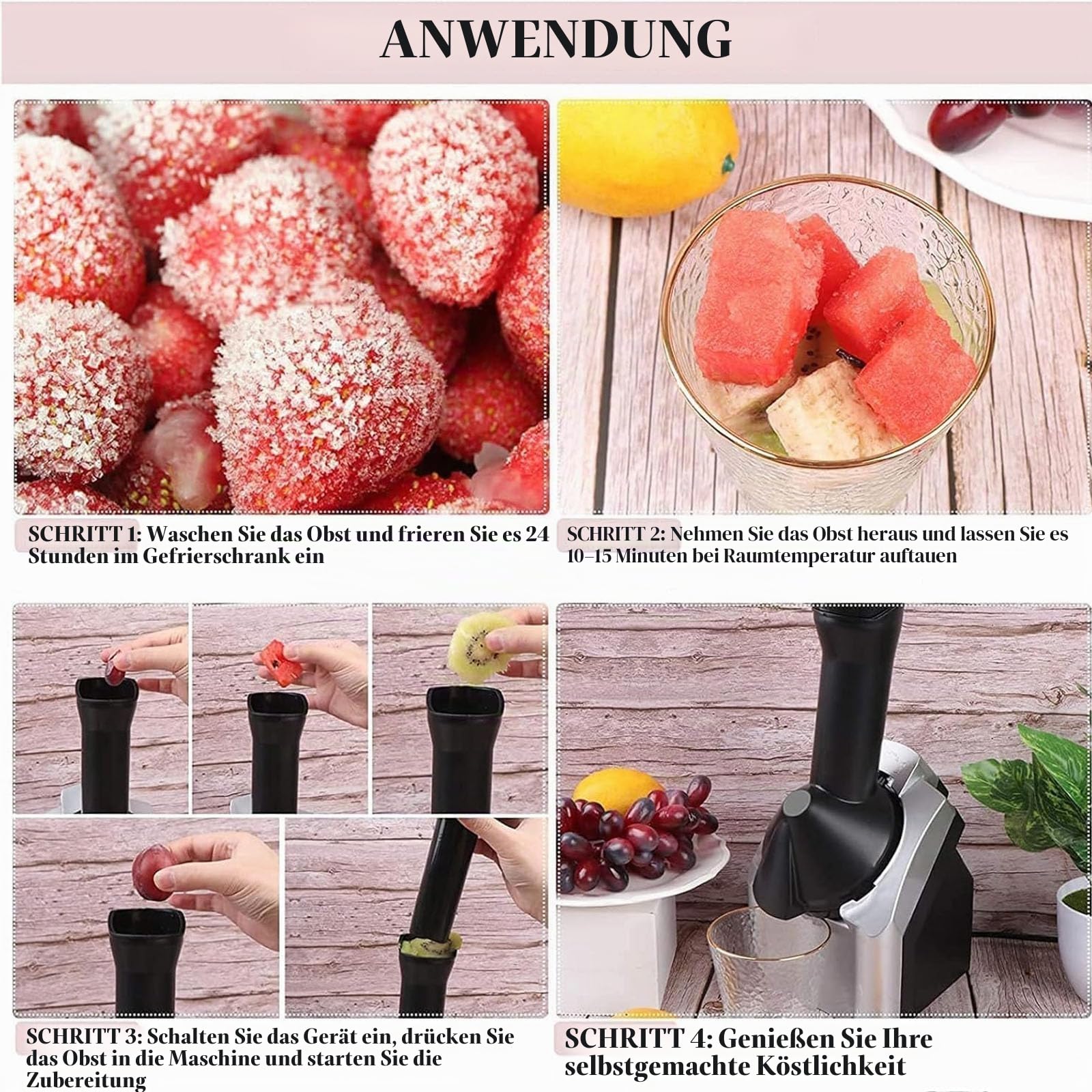 Frucht-Softeismaschine, Haushalts Eismaker für gesundes Sorbet und gefrorenen Joghurt, selbstgemachte Fruchteis Desserts