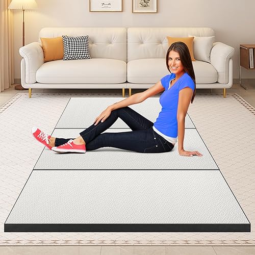 Miniatura 13 de BLKMTY Colchón plegable de 4 pulgadas, colchón matrimonial de espuma viscoelástica de triple pliegue, colchón plegable transpirable con funda