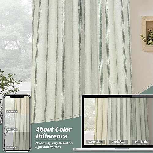 Vista 143 de DriftAway Cortinas opacas de mezcla de lino de 63 pulgadas de largo para dormitorio, cortinas de lino con estampado de rayas verticales, con Gris