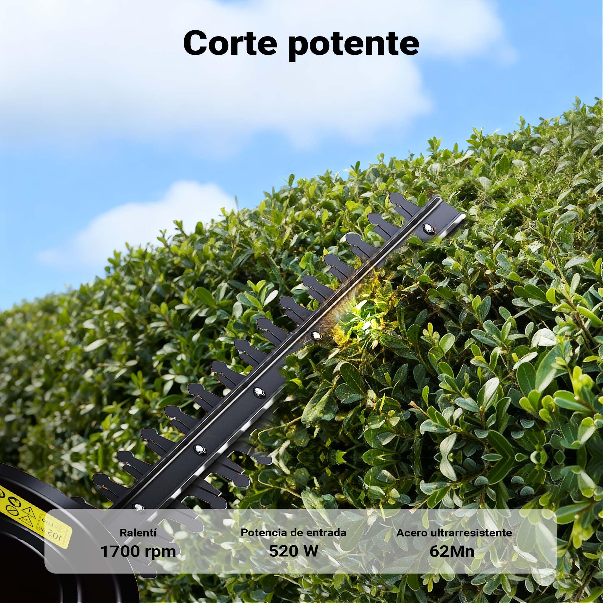 XPOtool Cortasetos eléctrico 520W Longitud de Corte 450mm Freno de Parada rápida Protector de Manos