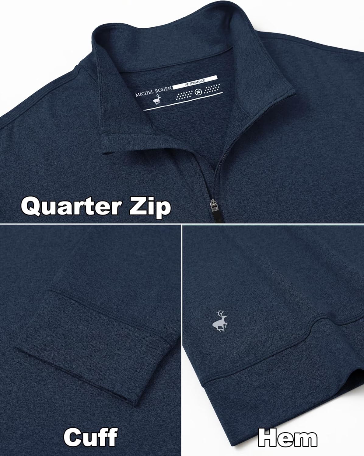 MICHEL ROUEN Quarter Zip Pullover Men Lightweight Dry Fit Mock Neck Midlayer Soft Sport 1/4 Zip Pullover Mens Heather Sweater - Image 5