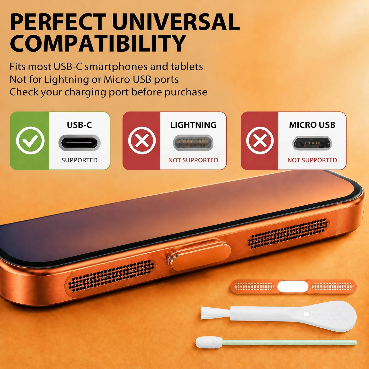 4 Pack USB C Dust Plug USB C Port Cover, Type C Charging Port Plug Cover with Speaker Dust Cover Phone Accessories for iPhone 17 Pro Max (Metal USB C (Orange) 17 Max)
