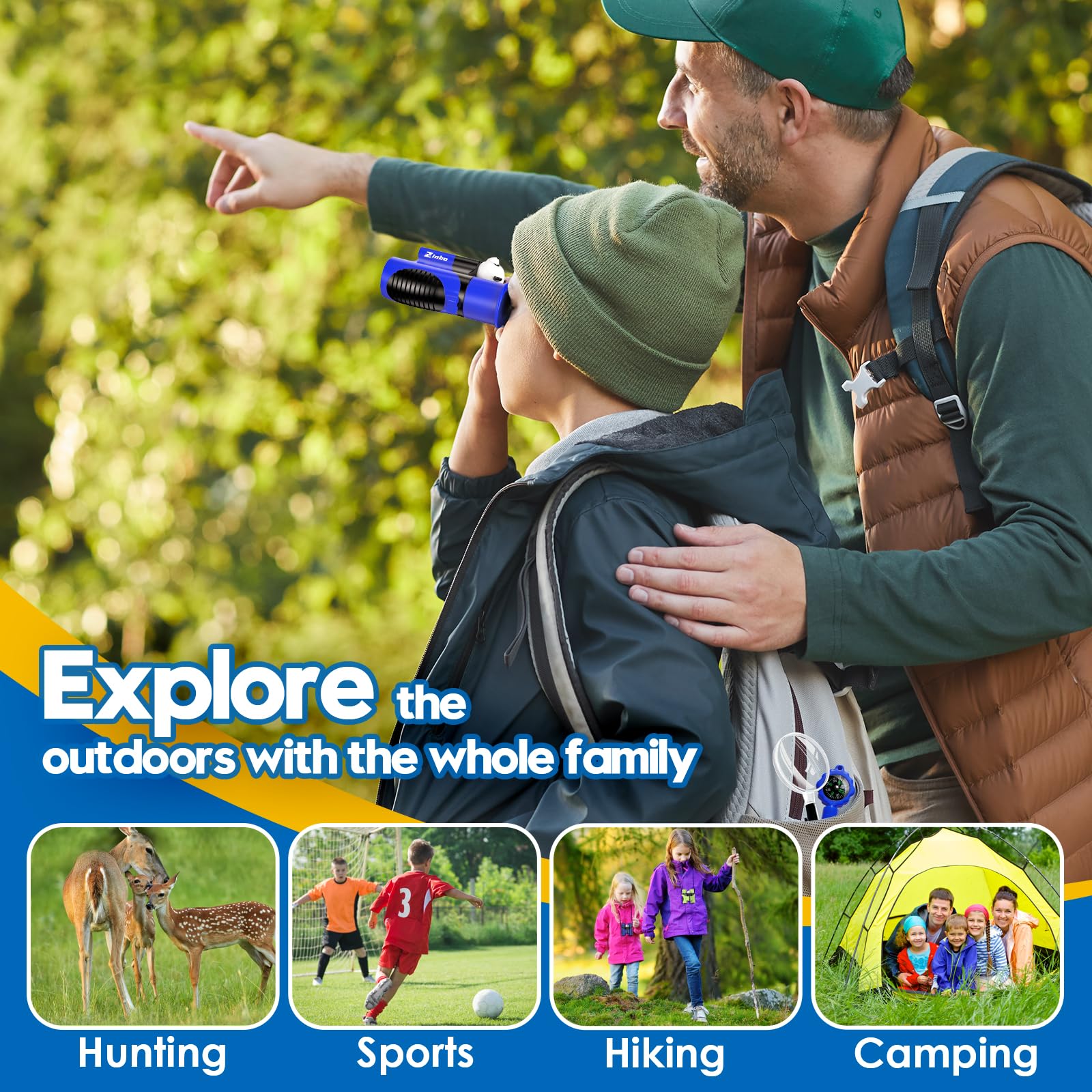 Binocolo Bambini 8x21 Ottica reale ad alta risoluzione, con lente d'ingrandimento e bussola fischietto, binocolo per bambini da 3 a 12 anni, ragazzi e ragazze, escursioni, viaggi