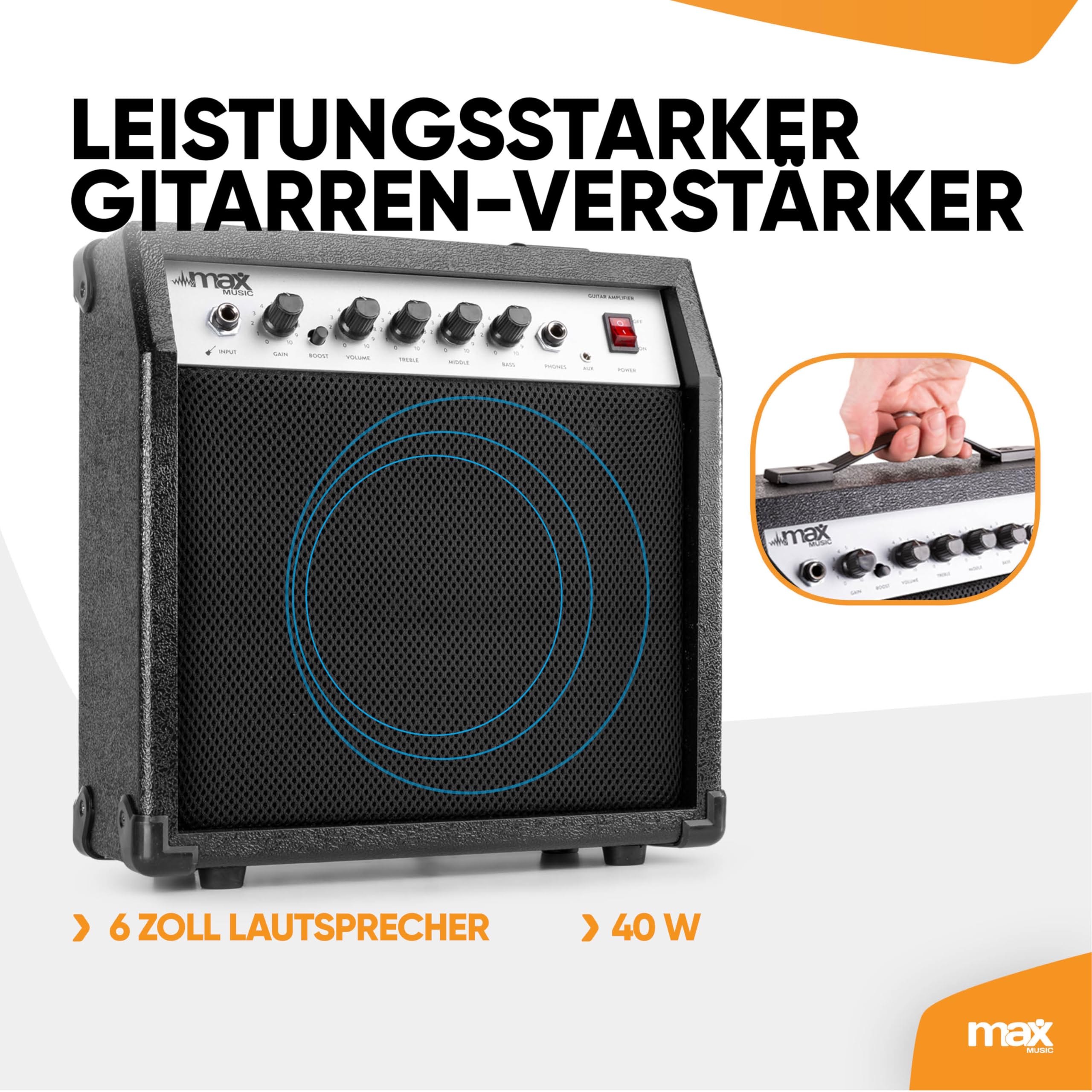 MAX GigKit E-Gitarrenset inklusive u. a. Gitarrenständer – Schwarz
