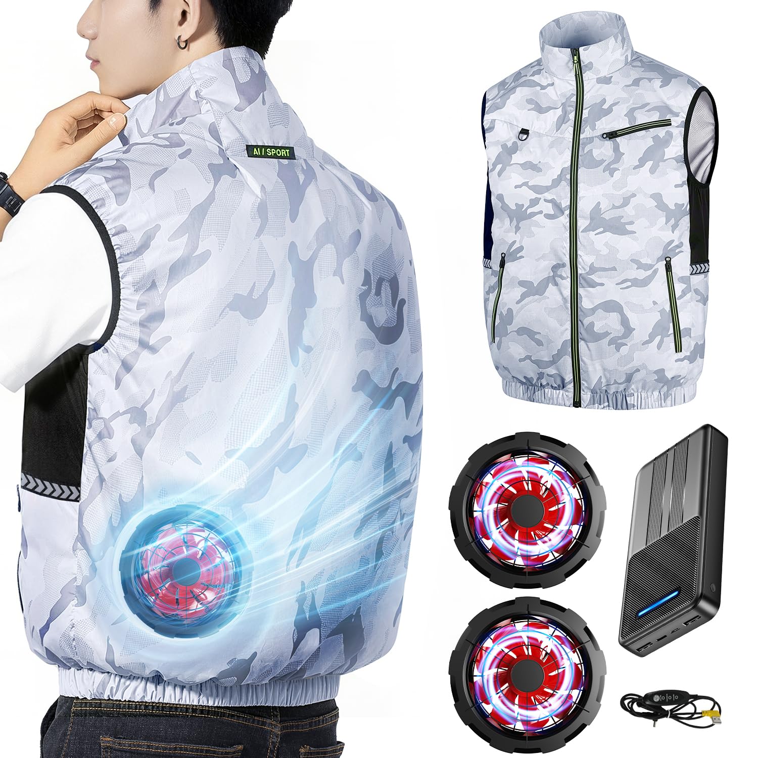 Noraui 2026 Storm Fan & 40,800 mAh Large Capacity Battery, Air Conditioning Work Clothes, Battery Fan Set with Fan, Vest, Work Jacket, Air Conditioning Wear, Cooling Fan, 3 Levels of Air Flow Adjustment, 7.4 V Output, UV Protection, Water Repellent, Unisex