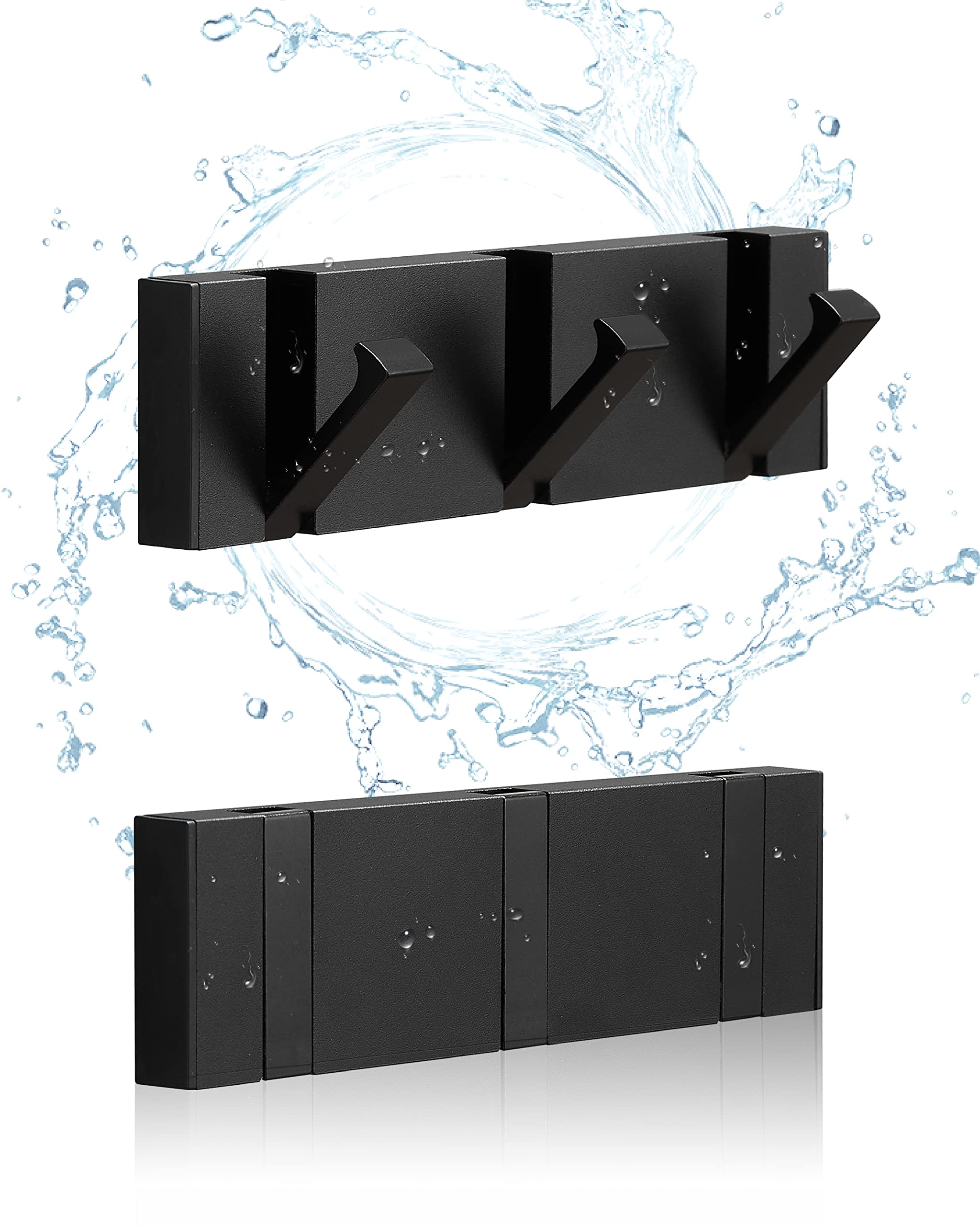 2 Pack，Waterproof Bathroom Hooks for Towels，Fold Down Towel Hook Black，Towel Hooks for Bathroom Wall Mounted，Coat Hooks，Free Perforated，Door Robe