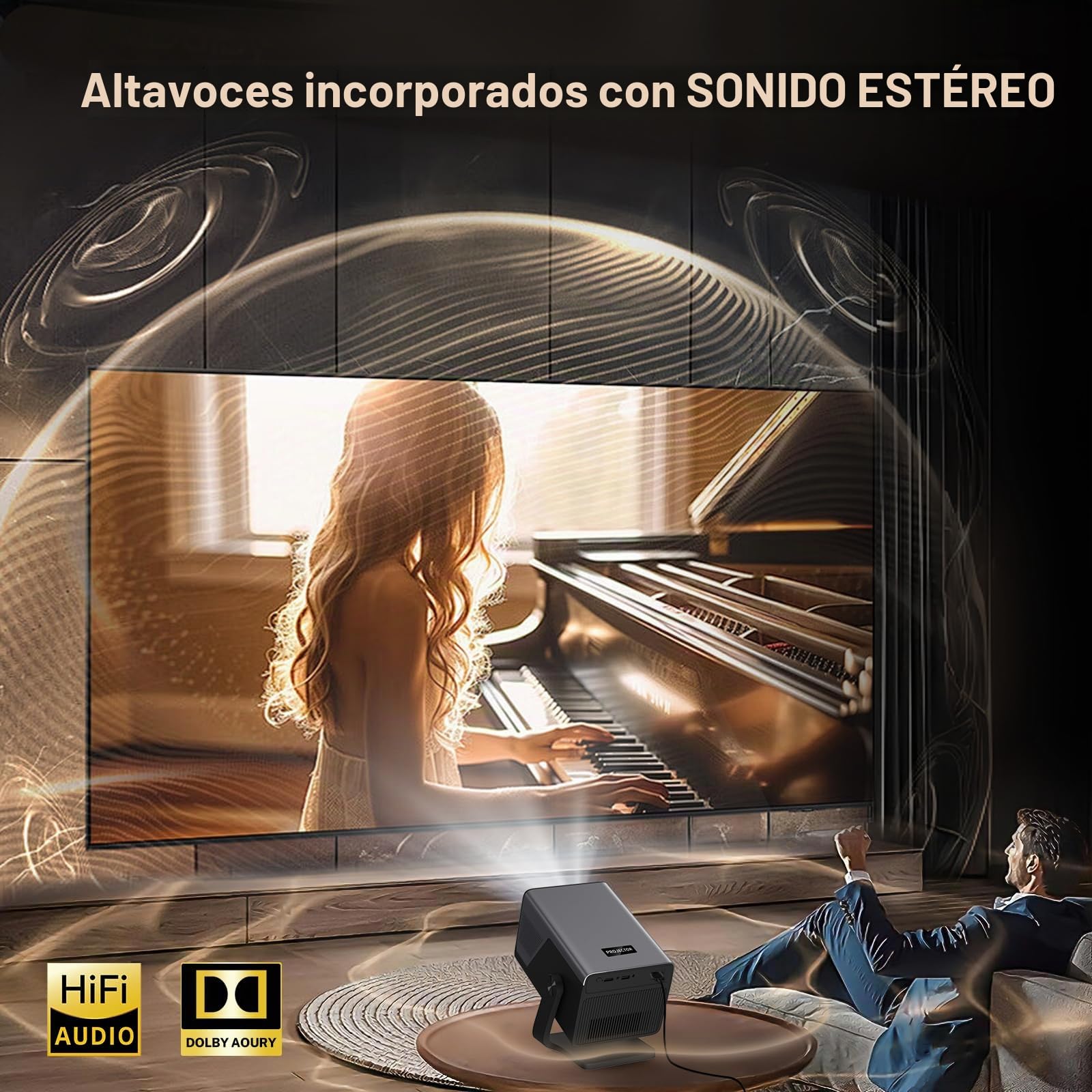 [2000 ANSI & 1080P Nativo] Proyector Inteligente X7 (Android 14), Soporte 8K/4K, Calibración Visual IA, Enfoque y Corrección Automática, WiFi 6, Bluetooth 5.4, Mando por Voz Air Mouse, Audio Hi-Res