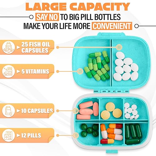 Miniatura 6 de Organizador de pastillas de viaje de 2 piezas, organizador de píldoras semanal, contenedor de píldoras pequeño, pastillero de viaje, pastillero,