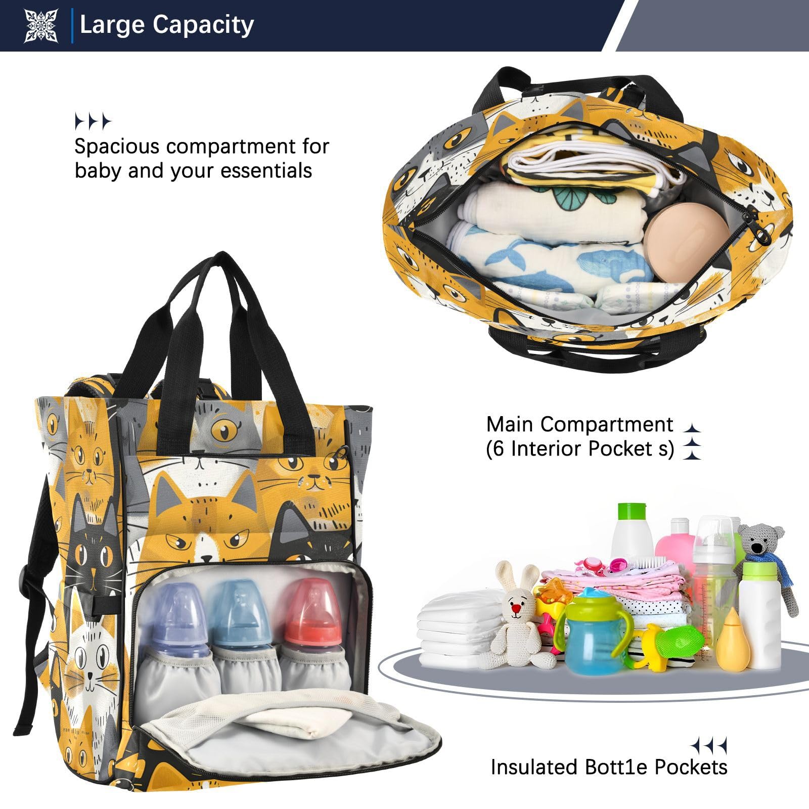 Gatti D'oro Giocoso Capriccioso Borsa per Pannolini Zaino Grande Capacità Borsa Mamma per Viaggia All'aperto