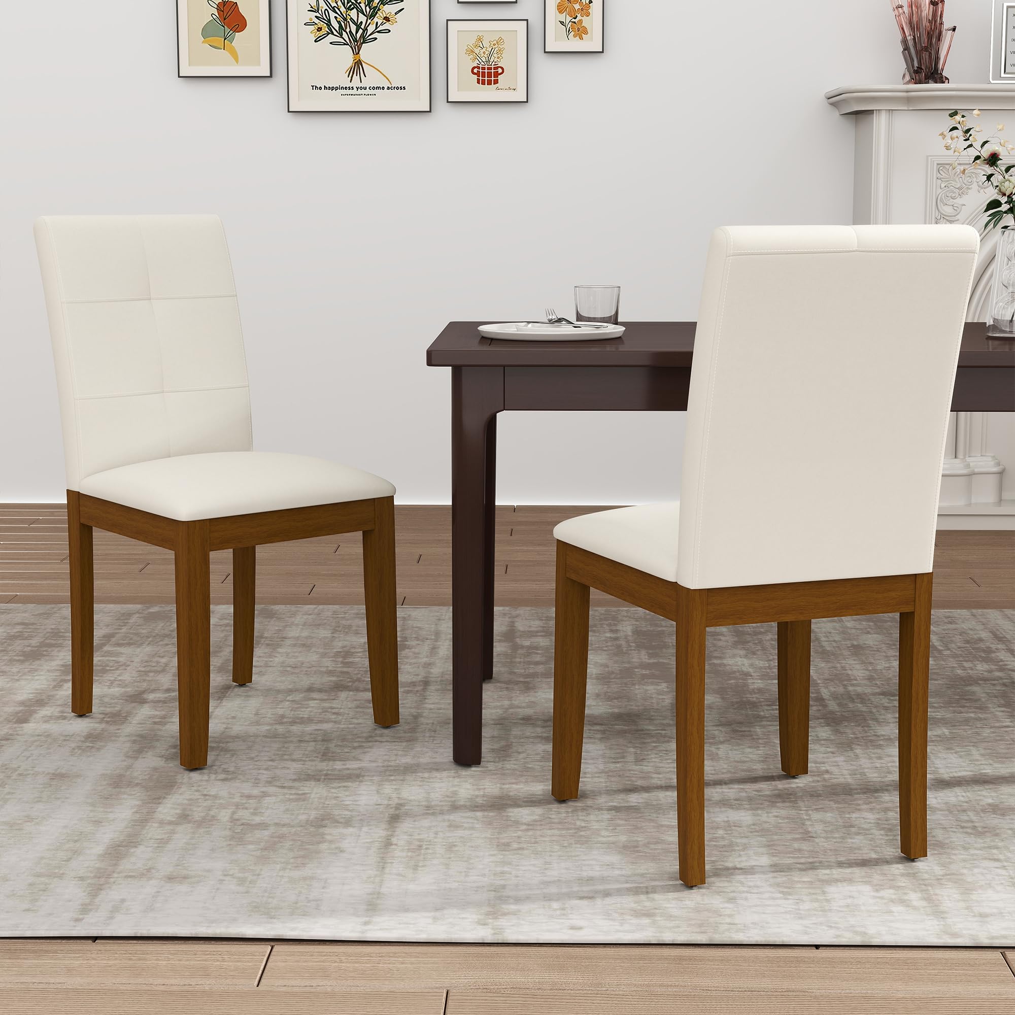 DAGONHIL Dining Chairs Set of 2, Modern Upholstered Fabric Dining Room Chairs, Armless Kitchen Chairs with Wood Legs and Padded Seat for Living Room,