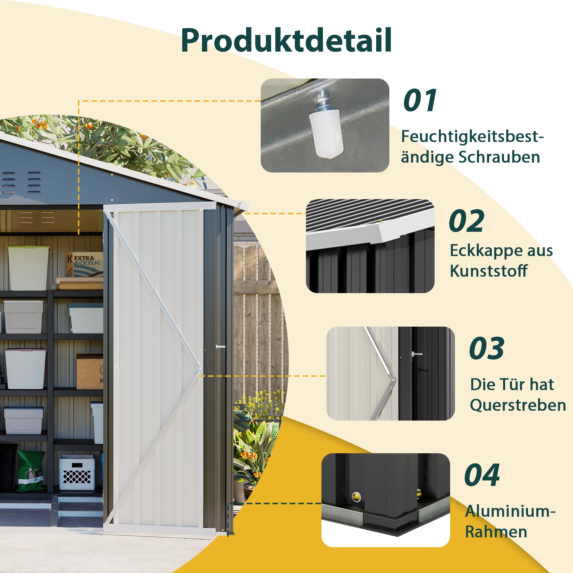 Metalowy domek ogrodowy, szopa na narzędzia, 4,13 m², zamykany schowek z drzwiami przesuwnymi, wentylacja, na narzędzia ogrodowe, rowery, kosze na śmieci, 240 x 192 x 191 cm, czarny