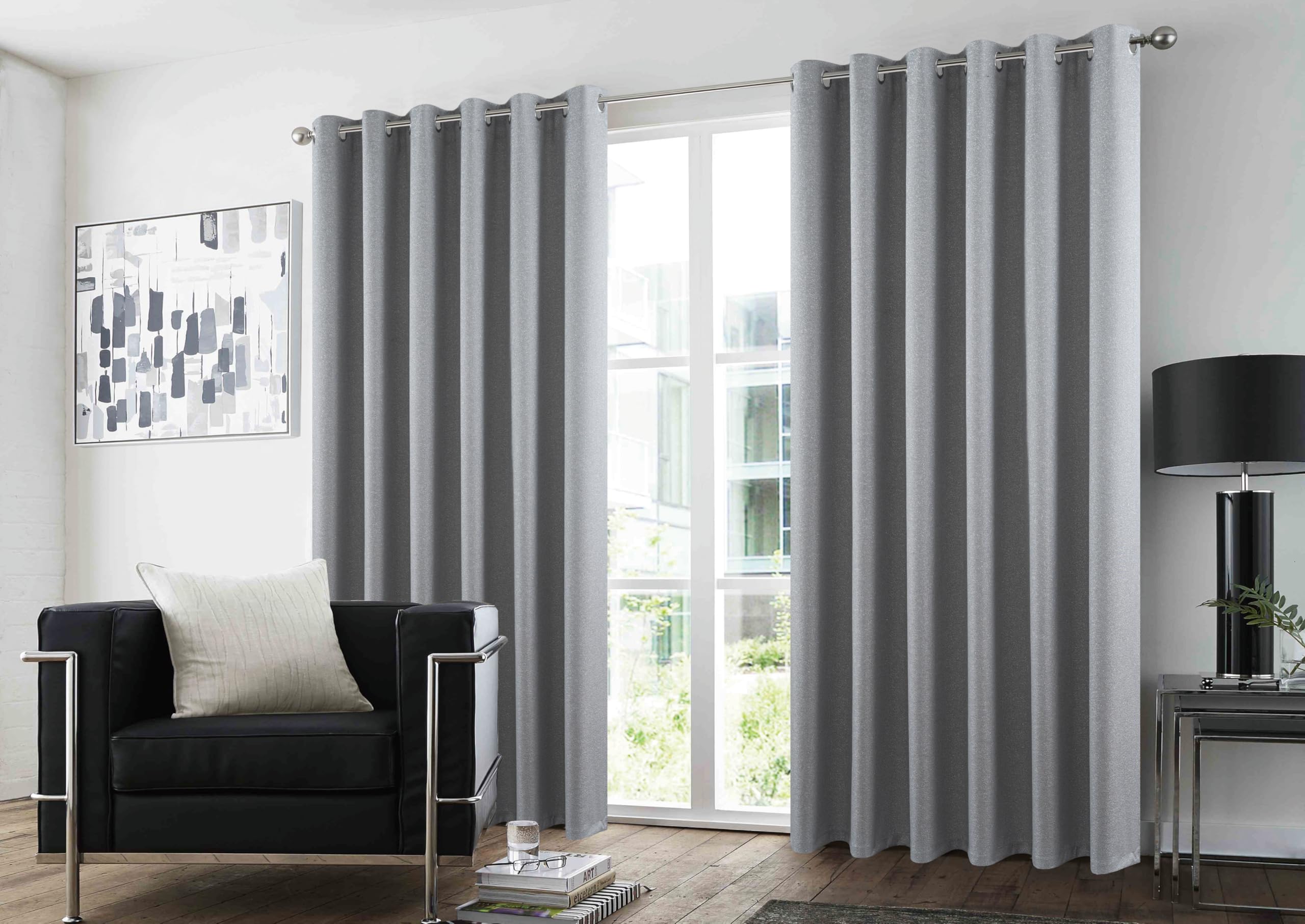 GC GAVENO CAVAILIA Pair of Glitter Curtains for Bedroom | Thermal Insulated Door Panel Drapes Window Curtains | Room-Darkening, Light-Blocking, Noise-Reducing Eyelet Curtains 66 x 90 Inch, Grey