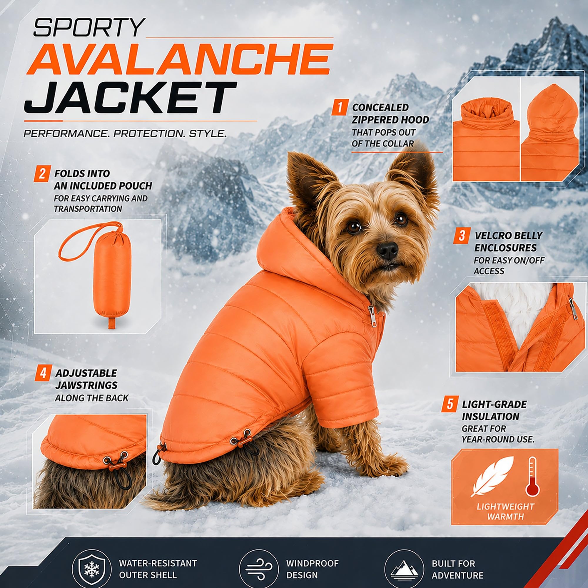 Pet Life Manteau léger réglable pour Animal Domestique Orange Taille L