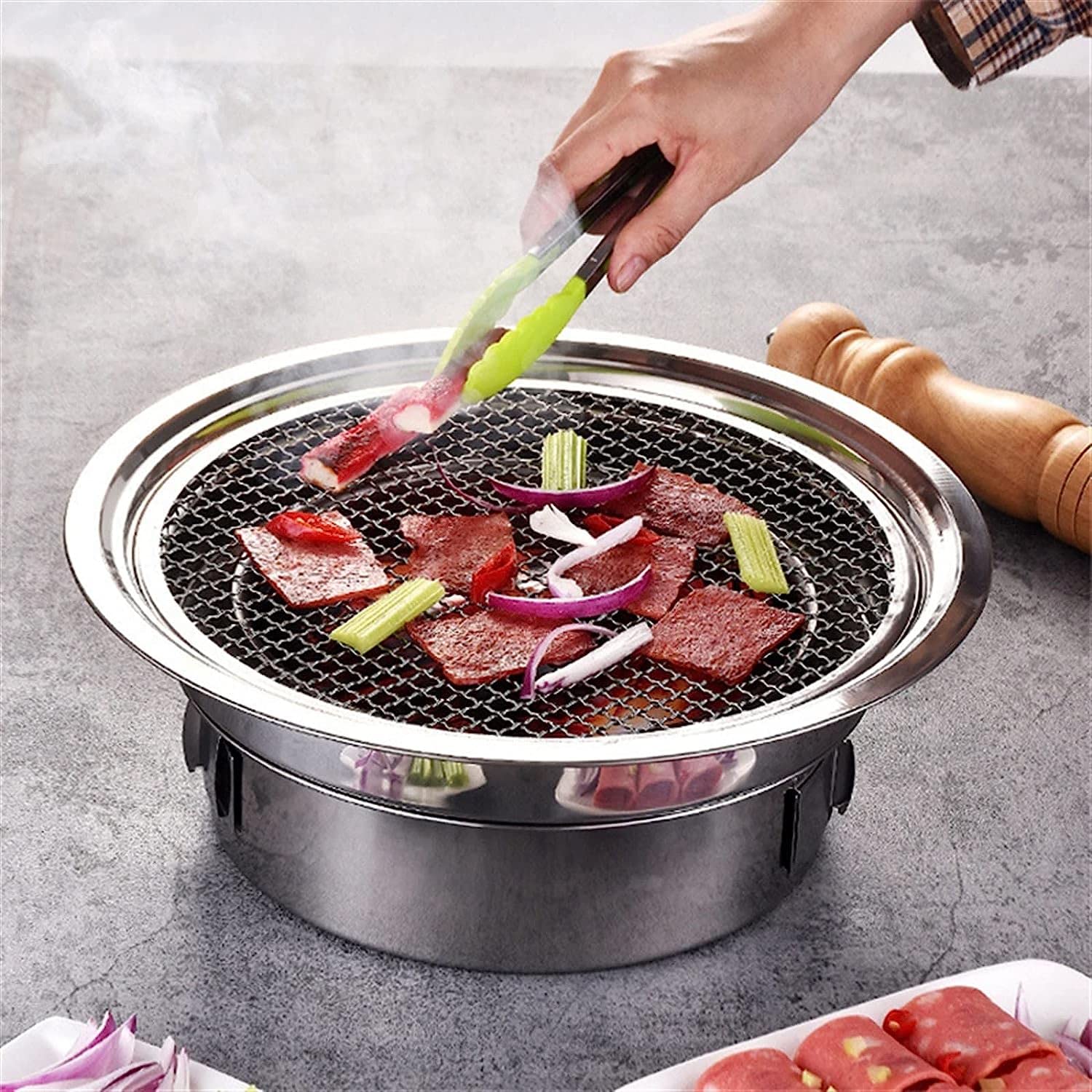 Grille węglowe Grill węglowy ze stali nierdzewnej Okrągłe nieprzywierające grille Przenośny grill węglowy Na zewnątrz Camping BBQ