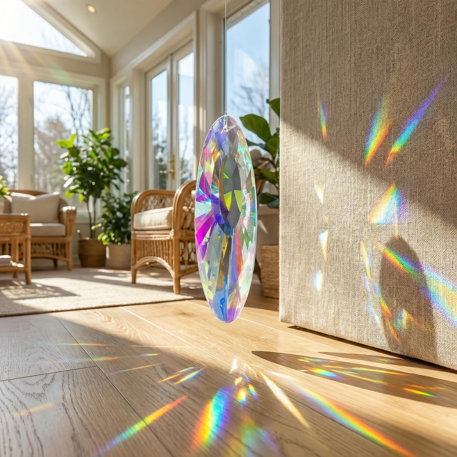 3 Pezzi Acchiappasole in Cristallo K9 da Appendere, Prisma Arcobaleno per Finestre, Gocce di Vetro Sfaccettato per Lampadario, Decorazione Feng Shui per Casa Giardino, Idea Regalo Natale
