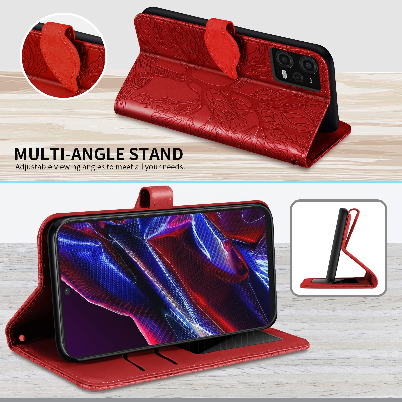 BOCTECH Cover Portafoglio Per Xiaomi Redmi Note 12S - Pelle PU Con Porta Carte, Supporto E Chiusura Magnetica (Rosso)