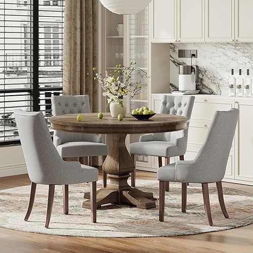 Miniatura 65 de COLAMY Juego de 2 sillas de comedor con botón copetudo, sillas de comedor tapizadas con patas de madera, sillas de cocina con respaldo alado para