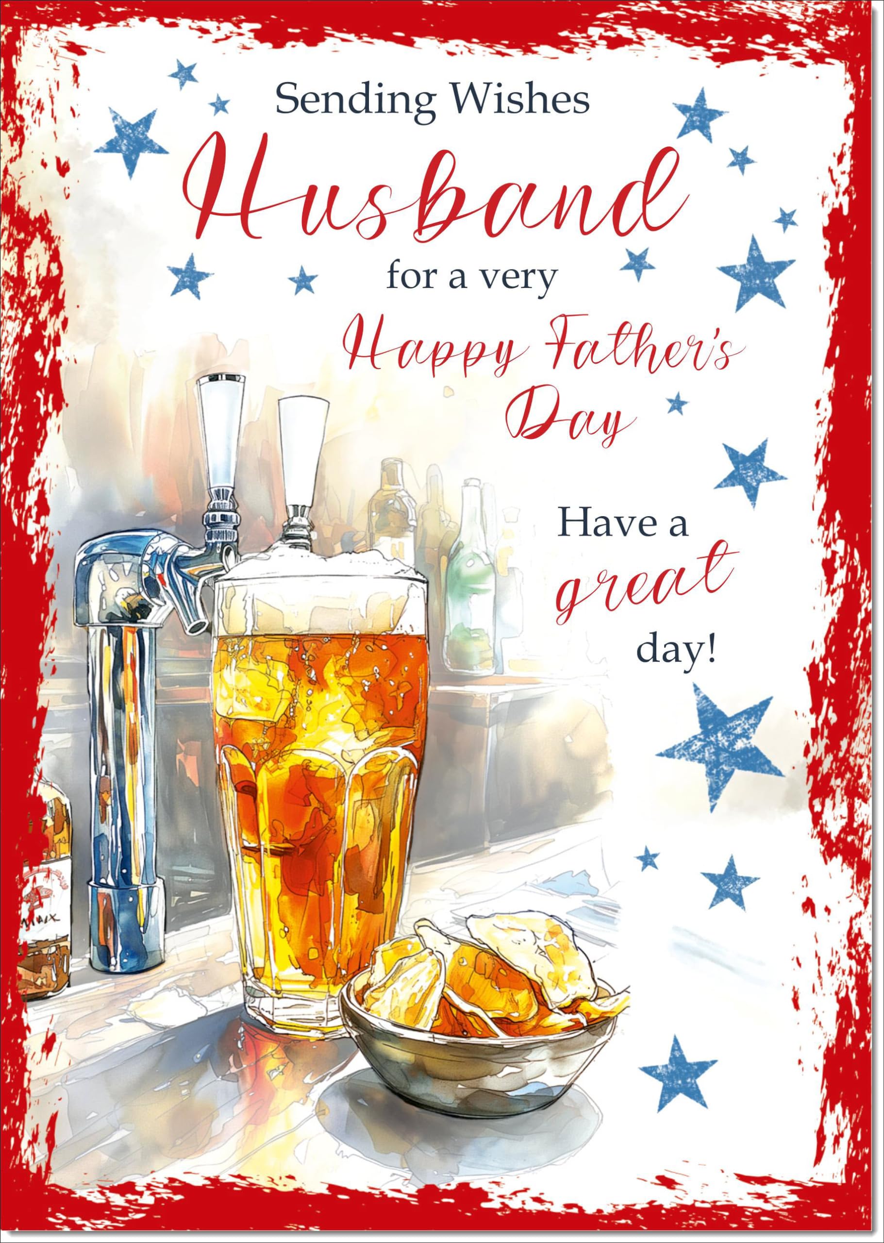 doodlecards Husband Fathers Day Card Beer and Crisps Large A4 Size with Plain Envelope