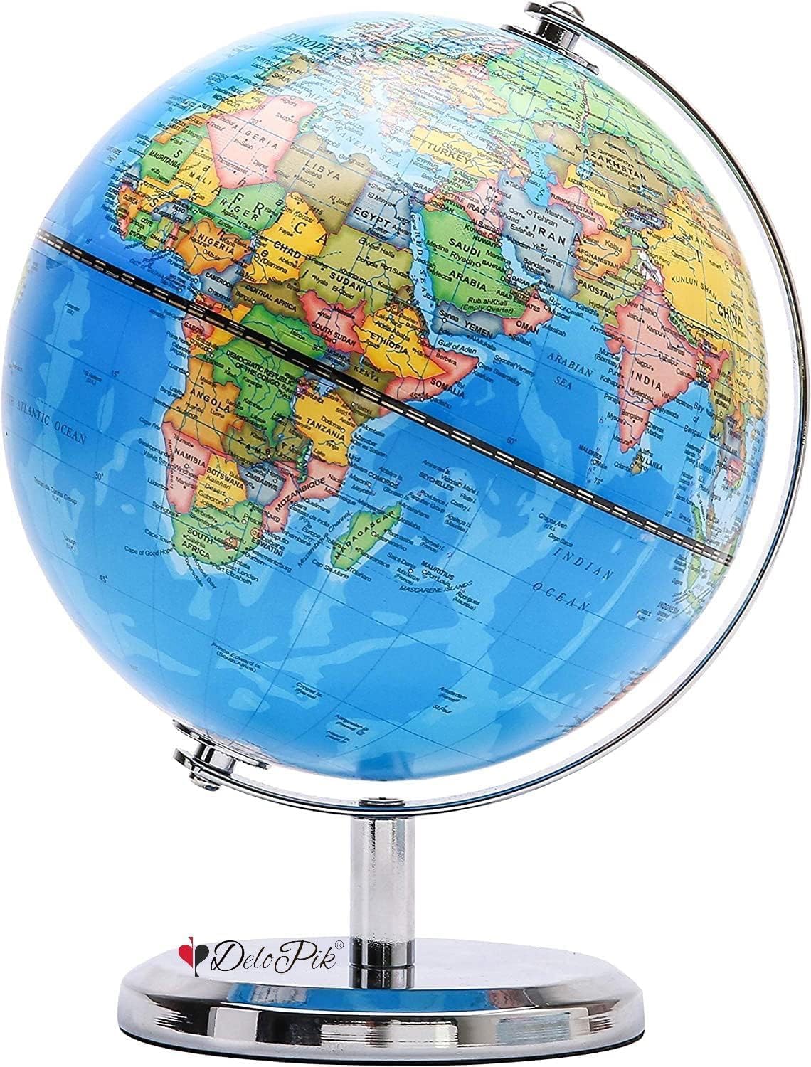 Delopik 20cm World Globe With A Steel Base, Educational,Geographic,Modern,Desktop Decoration FR113(steel 1)