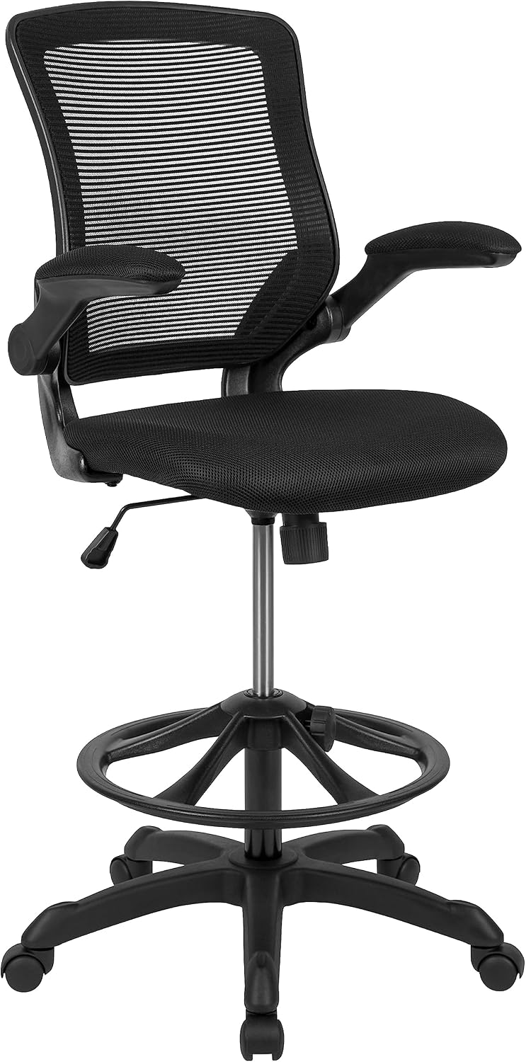 Flash Furniture Kale Mid-Back Swivel Office Chair with Adjustable Foot Ring, Lumbar Support, and Seat Height, Ergonomic Mesh Executive Chair, Black - Thumbnail 3
