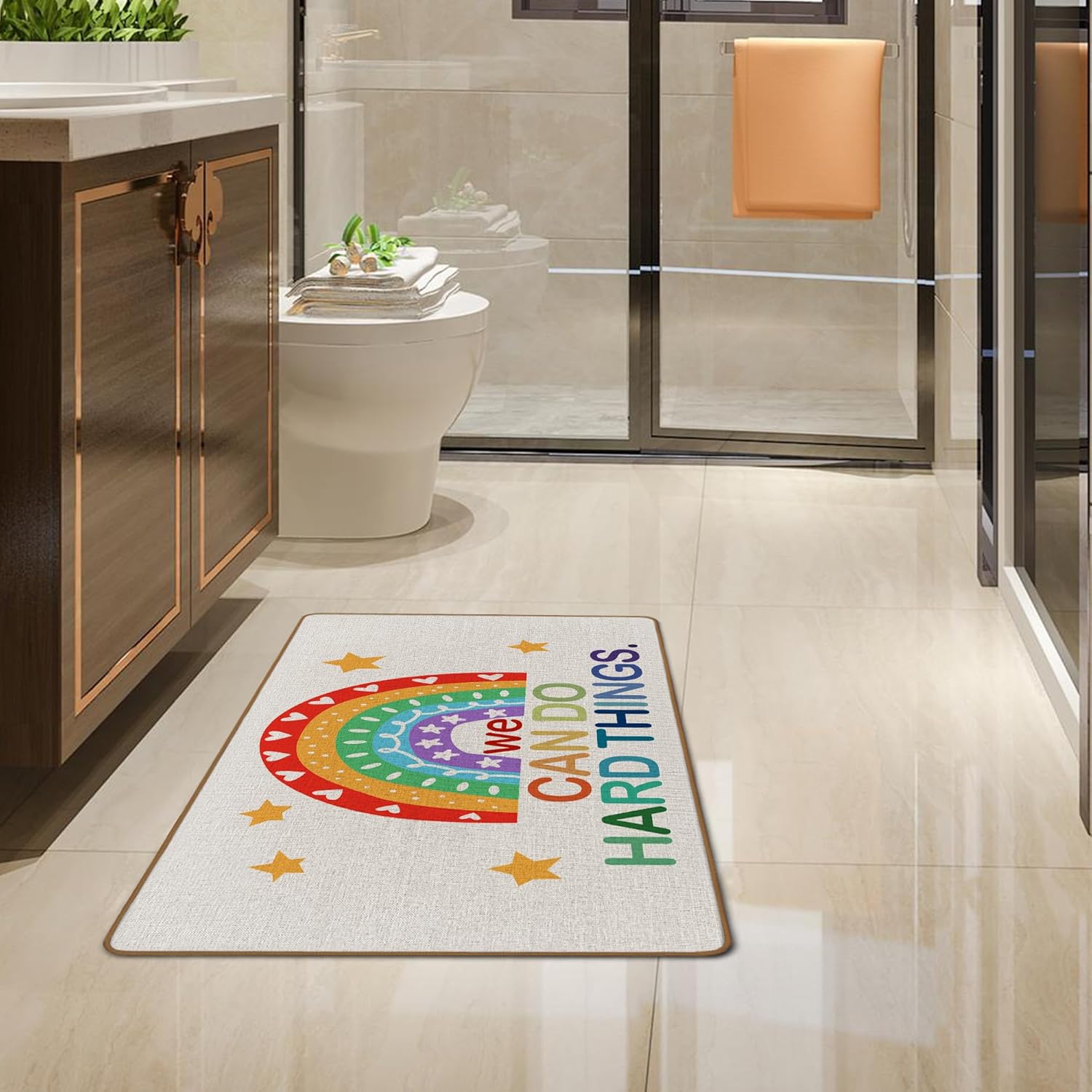 Rainbow Classroom Door Mat, We Can Do Hard Things Boho Classroom Welcome Mat Front Doormats Indoor Outside Entrance for Nursery Kids Room School, Inspirational Positive Home Decor 17X29 Inch