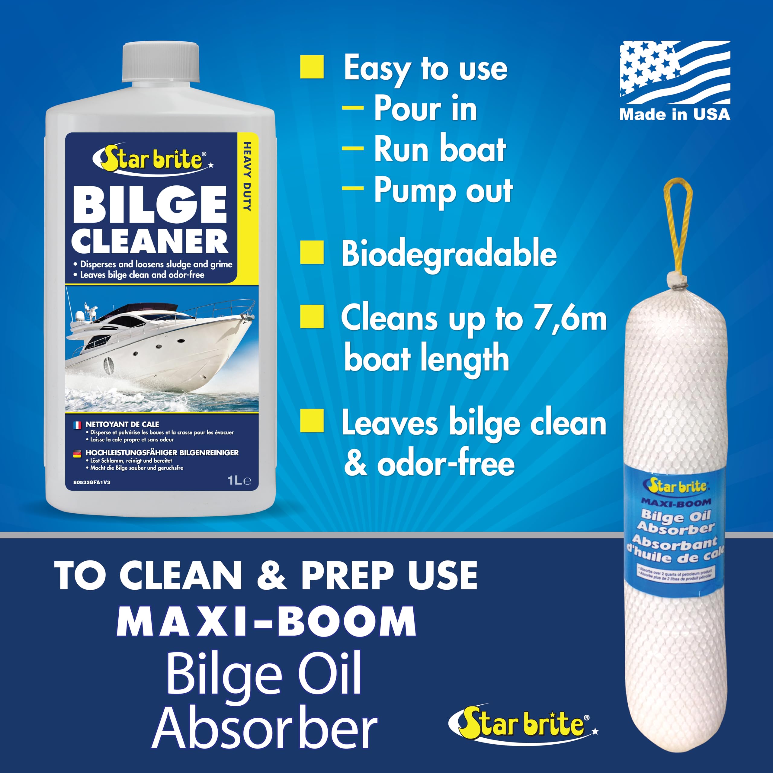Star Brite Limpiador de Sentina de Alta Resistencia - Simple y Fácil de Usar - Verter, Navegar, Bombear - Emulsiona Aceite, Combustible y Deja la Sentina Limpia con un Aroma Fresco y Limpio