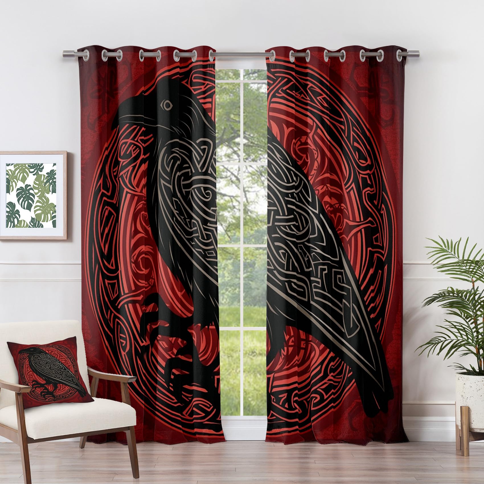 Generisch Vorhänge Krähe - Wikinger Rabe Nordische Mythologie Fenster Gardinen mit Ösen, Vorhang Blickdicht Verdunklungsvorhänge Thermovorhang für Wohnzimmer Deko 2er Set, H 160 x B 140 cm D#-257