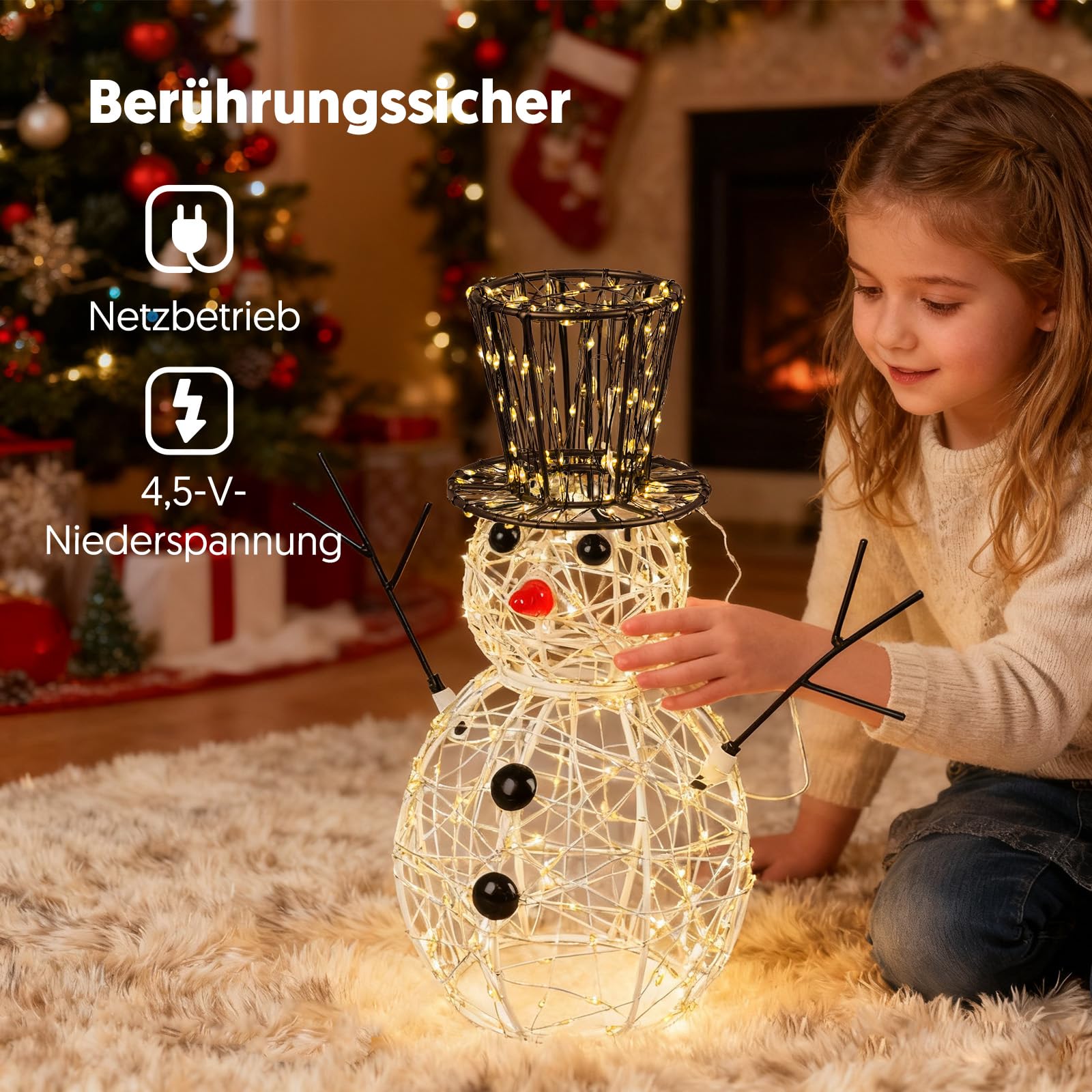 LEDYA Weihnachts-Schneemann Lichterdeko, 400 LEDs Warmweiß, 30,5 cm Weihnachtsdeko für Innen/Außen mit Timer, netzbetrieben, 2 Lichtmodi Blinken & Dauerlicht, ideal für Schlafzimmer, Garten, Party