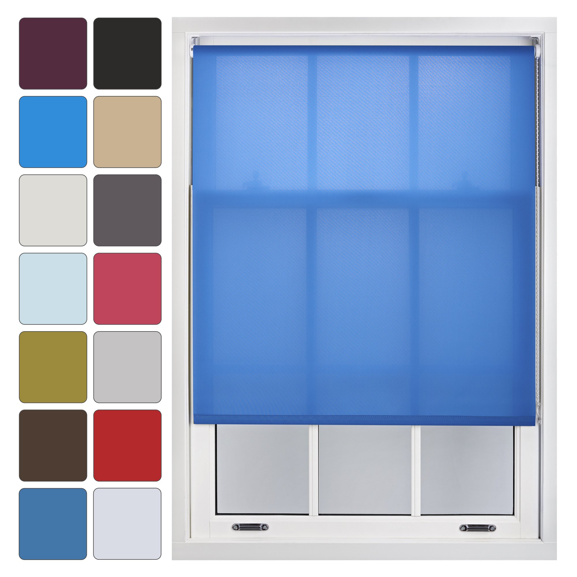 FURNISHED Blinds Window Custom Made to Measure Daylight Roller Blinds - Sheer Non-blackout Blind Opaque Fabric Shades Easy Fit Window Blinds, Blue up to 150W x 210H cm