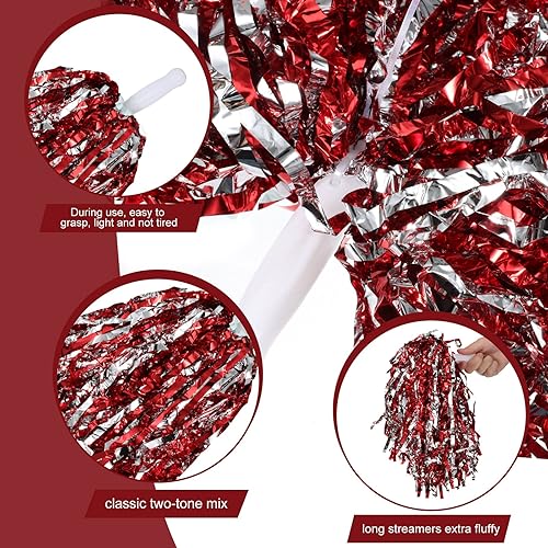 Miniatura 9 de 24 pompones de animadora con mango metálico para animadora animadora y animadora para fiestas de equipo deportivo, baile, animación