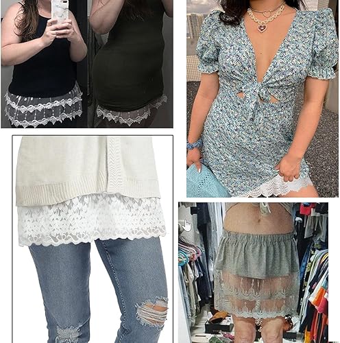 Miniatura 7 de Paquete de 2 extensores de camisa de encaje para mujer, parte superior falsa, camisa de barrido inferior, falda hueca de media longitud