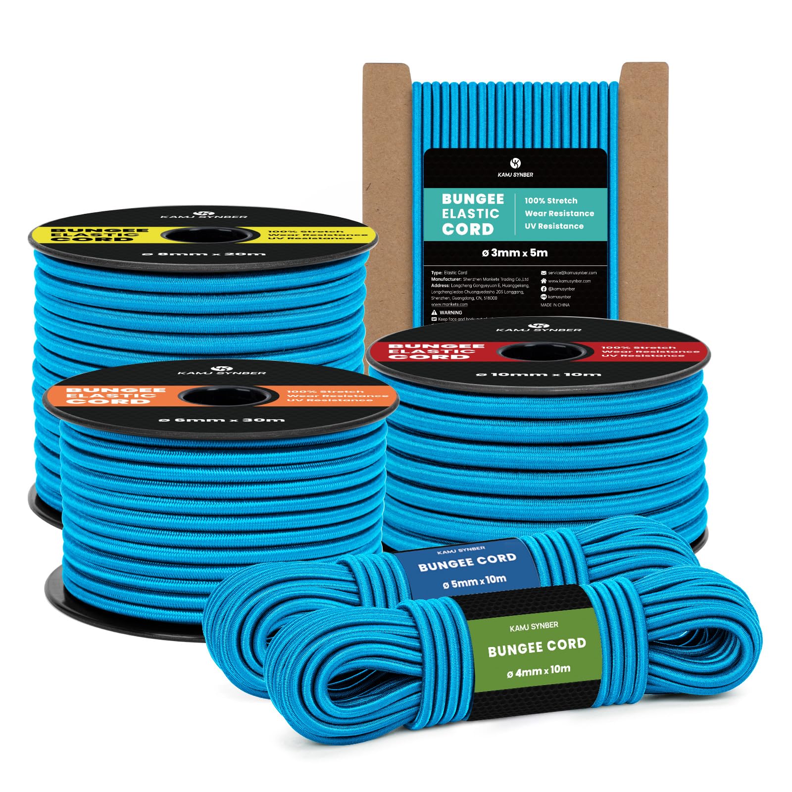 Kamu Synber Bungee Cord 8mm x 20m Elastic Shock Cord Bungee Rope for Tarpaulin, Kayak, Tie Down, Camping | Blue