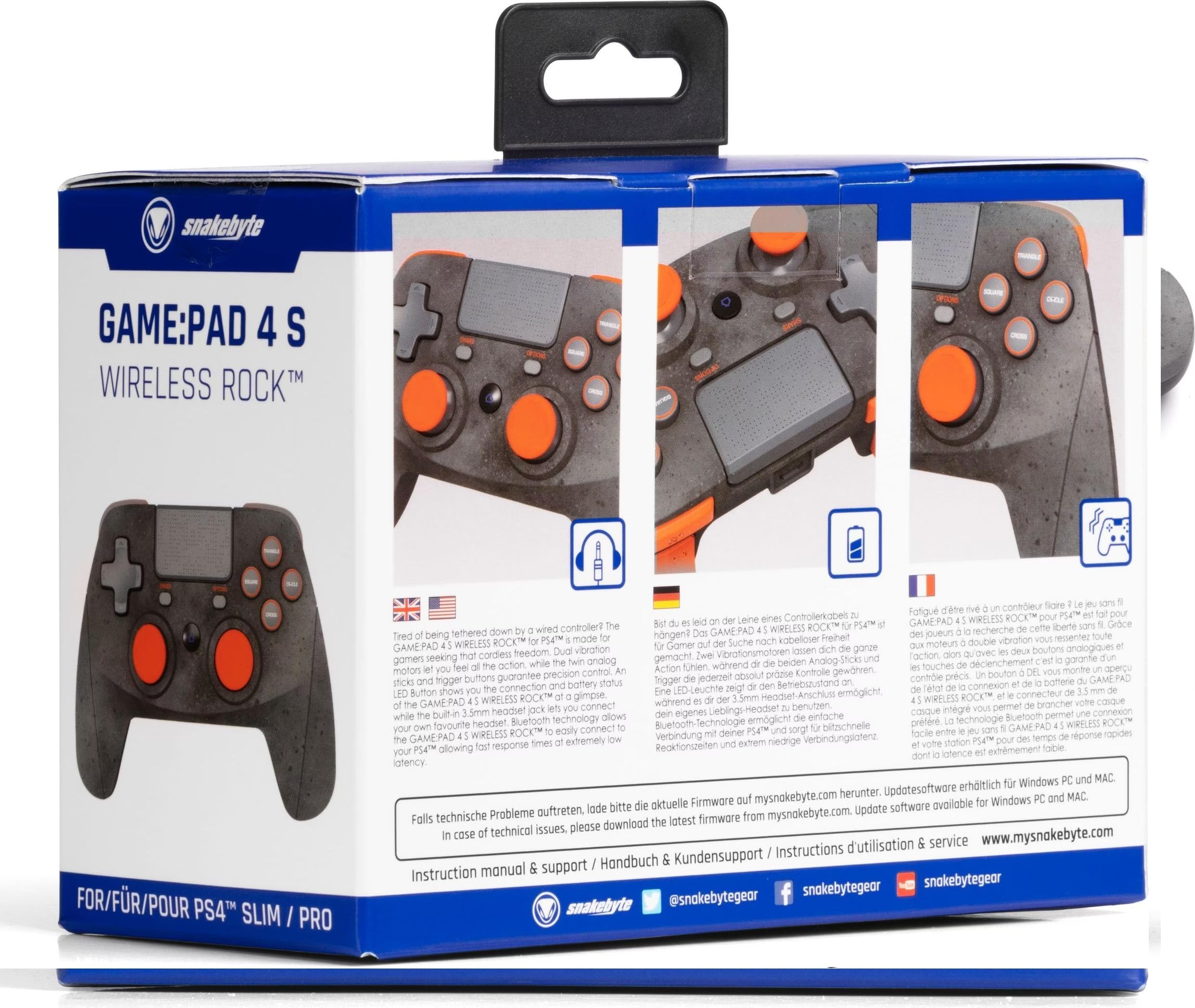 Snakebyte GAMEPAD 4S - grau/orange - Wireless Bluetooth Controller kompatibel mit PlayStation 4 / PS4 Slim/Pro, Analoge Dual Joysticks, Kopfhöreranschluss, Touchpad und Dual Vibration Feedback