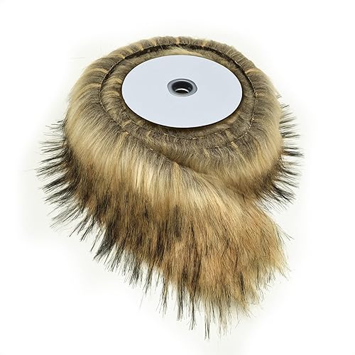 Furryvalley Faux Fur Trim Raccon Fox Fur Ribbon Craft Furry Stripe for Slippers Slides Fringe 2 Yards (Natural Brown) - Natural Brown