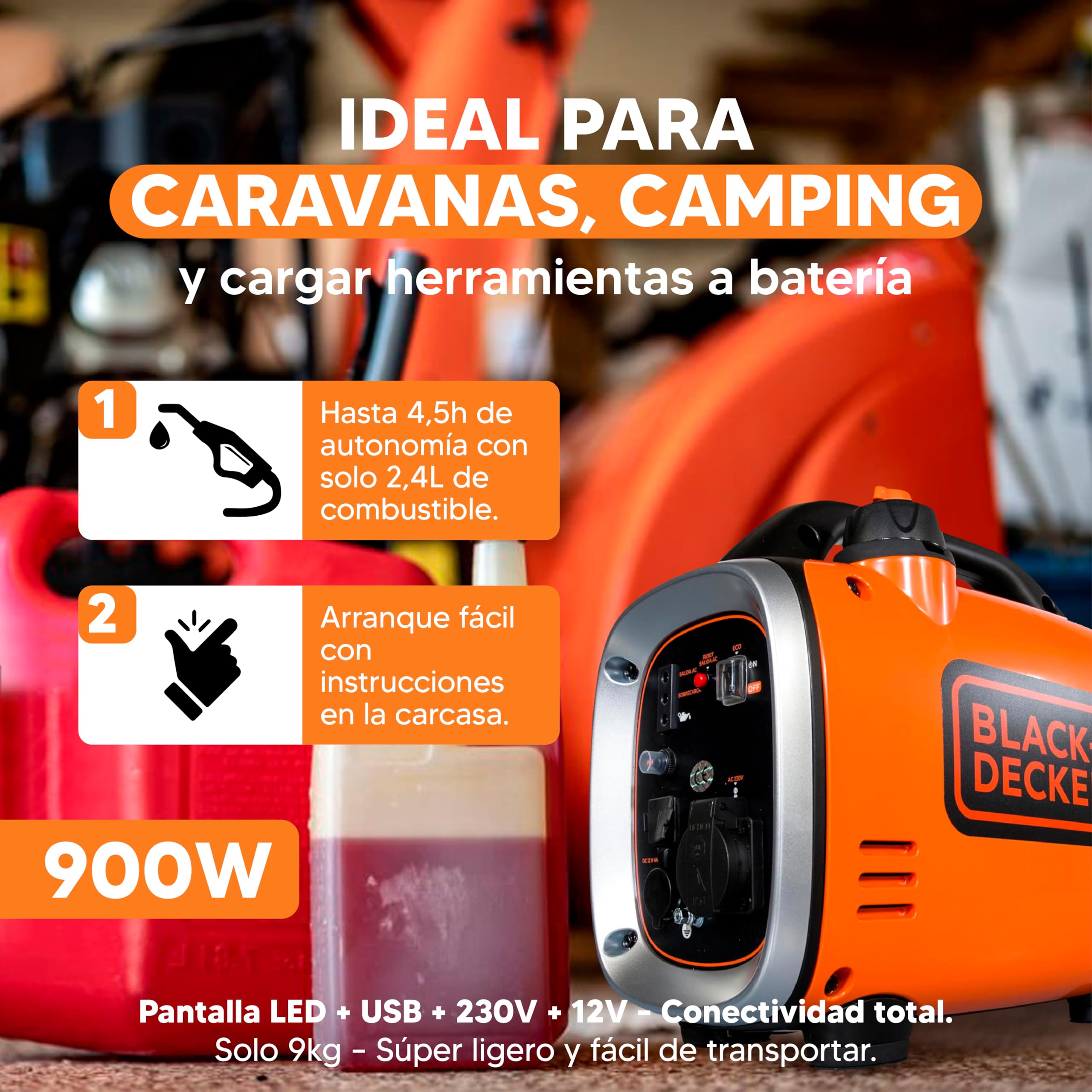 BLACK+DECKER Generador gasolina inverter 900W BXGNI900E