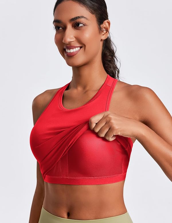 PINSPARK Workout Tank Tops Woman Crew Neck Tank Tops with Built in Bras Breathable Longline Sports Bra, Red M by PINSPARK - Used condition - Image 4