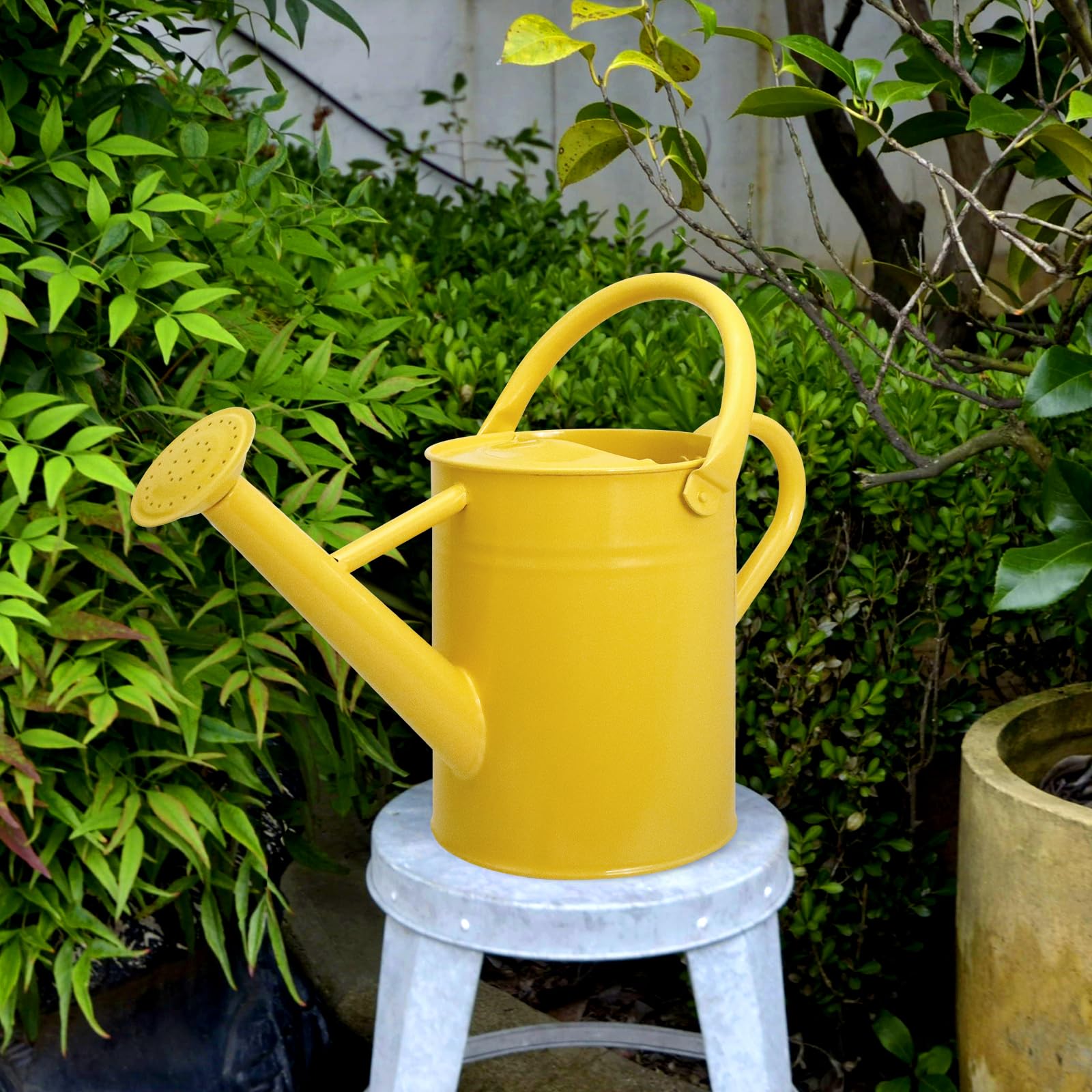 Annaffiatoio in metallo con beccuccio rimovibile, annaffiatoio zincato, perfetto per uso interno ed esterno (1 gallone, giallo)