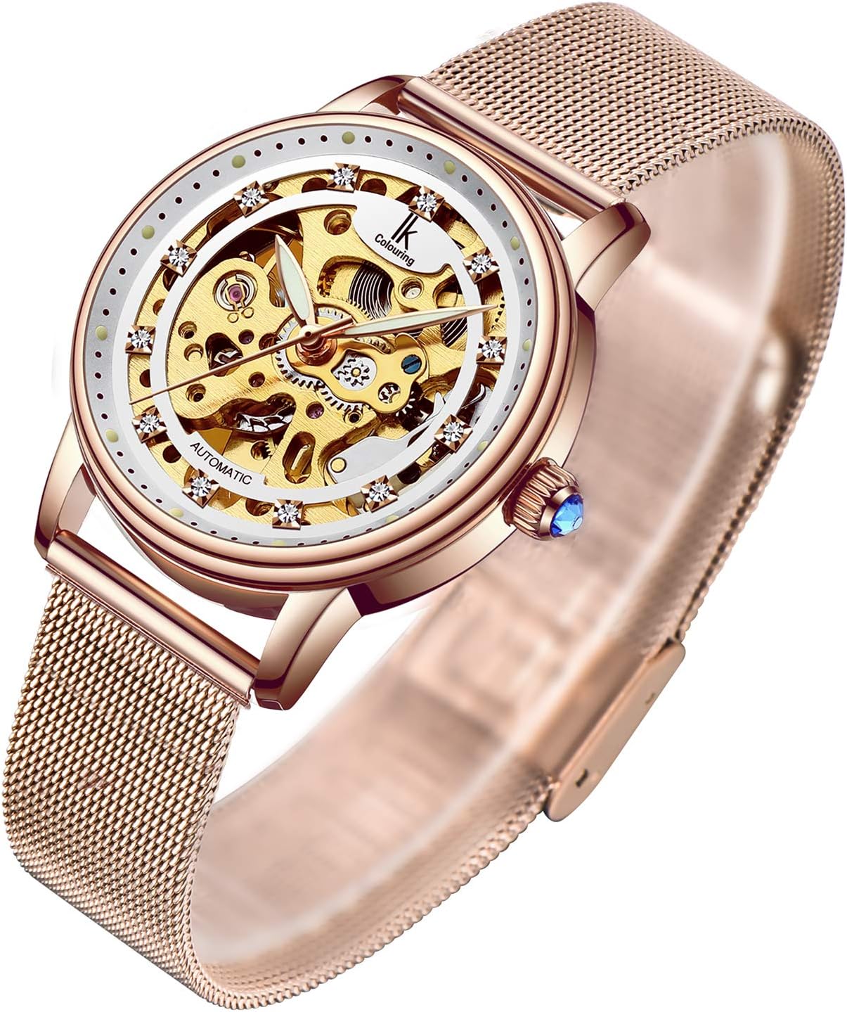 Women's Watch Luxury Mechanical Stainless Steel Skeleton Steampunk Automatic Self Winding Wristwatch