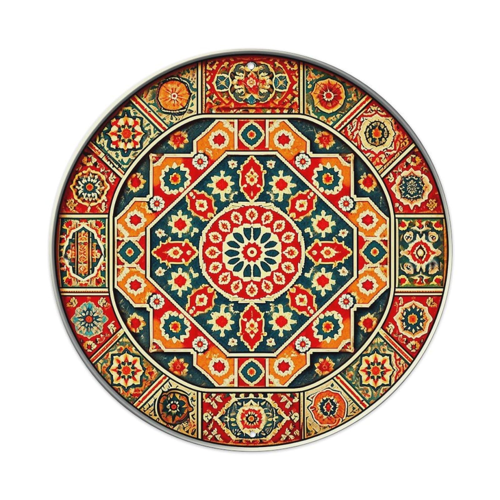 Ornate Circular Mandala Pattern Design Tin Sign Metal Poster Vintage Metal Signs for Home Man Cave Bar Cafe Kitchen laundry room Wall Decorations 8x8 inches