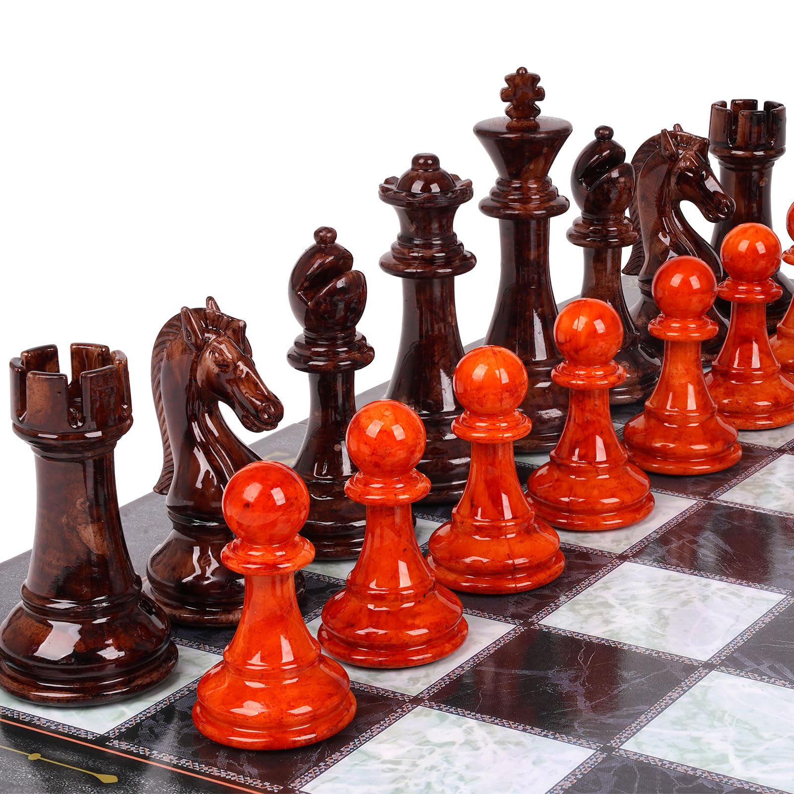 15 Inch Folding Chess Set With Weighted Acrylic Pieces - Travel Wooden Board Game For Adults & Kids