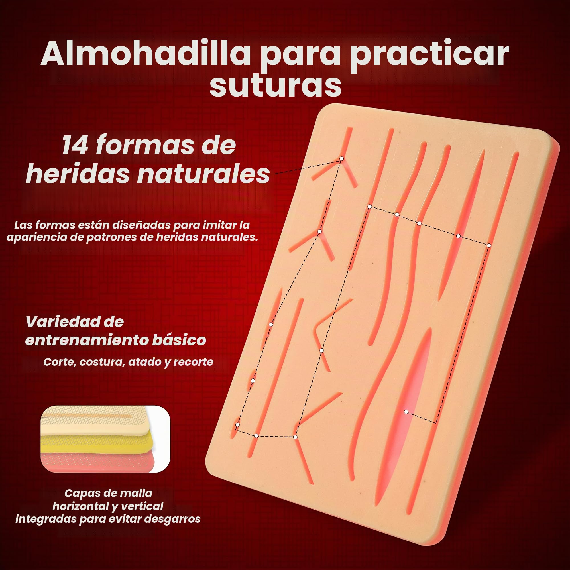 Kit de sutura de odontología e implantes en Dientes de Goma Blanda, Color Rosa, Modelo de sutura de periodontitis y Modelo de sutura de Dientes y encías, para Uso de práctica y Entrenamiento