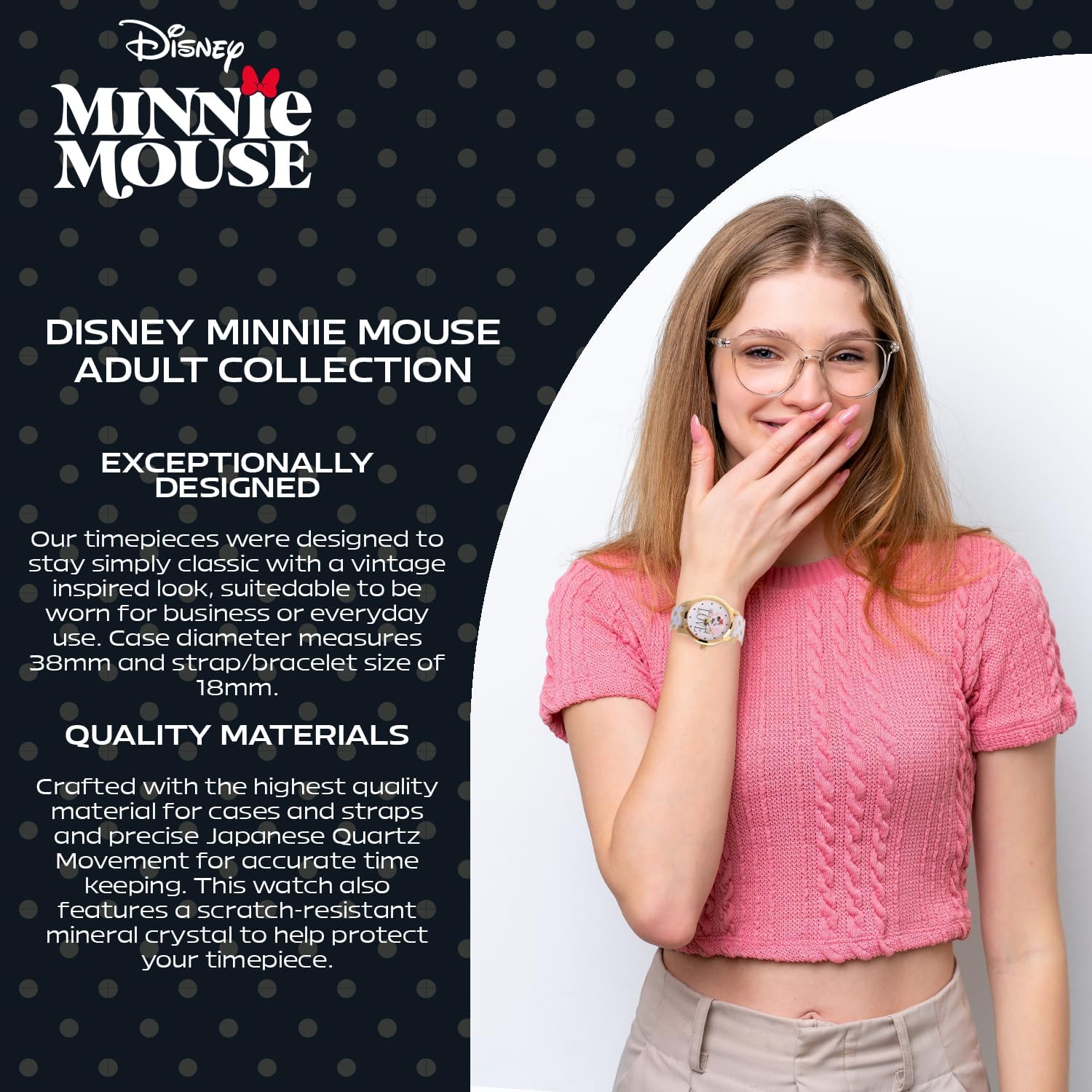 Disney Minnie Mouse Watch for Women - Stylish Minnie Watches for Women, Perfect Mouse Watch, Elegant 's Watches, Trendy - White and Gold Nylon Strap, Gold Case