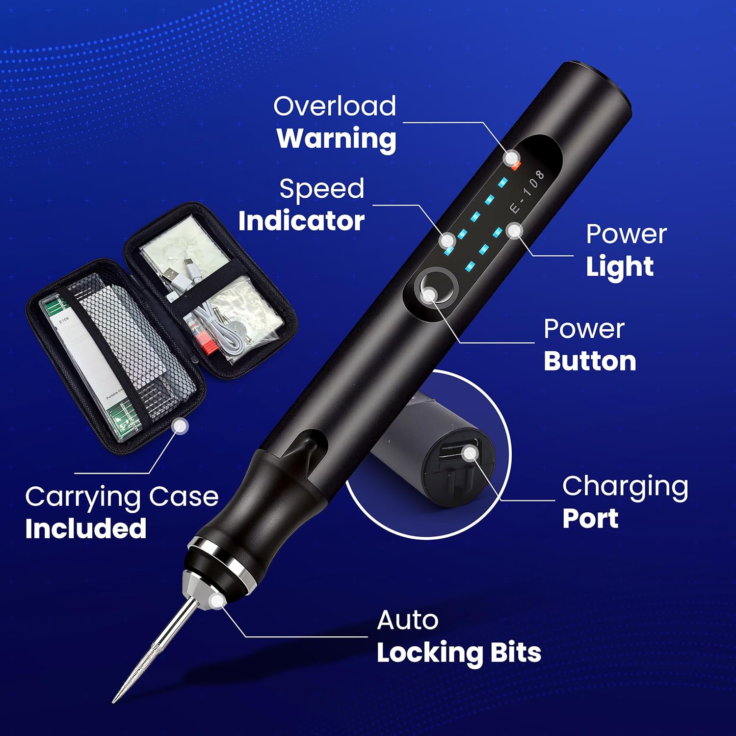 ELK Customizer Engraving Pen for All Materials - 2025 Upgraded Torque - Rechargeable, Wireless & Beginner Friendly - Engrave 50+ Surfaces - for DIYers & Artists - 30+ Bits & Tools Included - Black