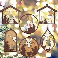 Vista 12 de Bucherry 6 Piezas Adornos de Escena de Natividad Navideña de Madera al Por Mayor, Adornos Cristianos Religiosos de Jesús 2025 para Árbol de Navidad