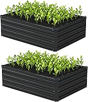 Vista 1 de 4x3x1 pies (Paquete de 2) Cama de Jardín Elevada Galvanizada, Juego de Caja de Maceta para Patio de Metal para Plantas, Cama de Siembra para Negro
