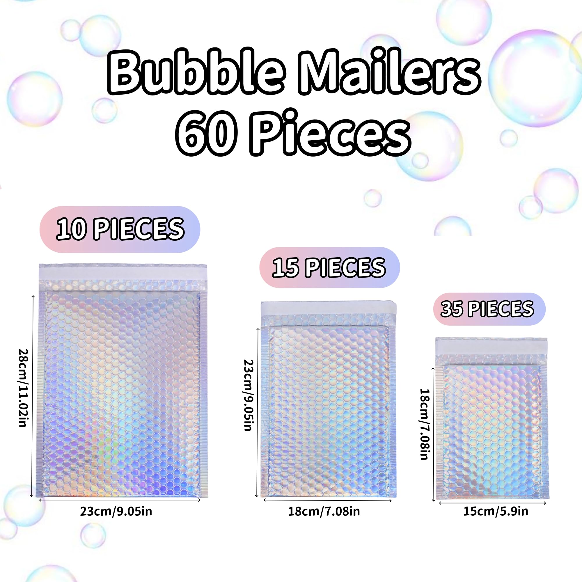 60 buste a bolle d'aria, autosigillanti con 3 dimensioni (27,9 x 22,9 cm, 22,9 x 17,8 cm, 17,8 x 15,2 cm), buste sigillabili colorate per imballaggi di piccole imprese